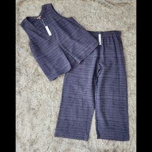 Lilla P Front Pleat Tank And Wide Leg Pant Set Blue Striped Women's Size XL